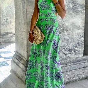 Elegant Green and Blue Maxi Dress